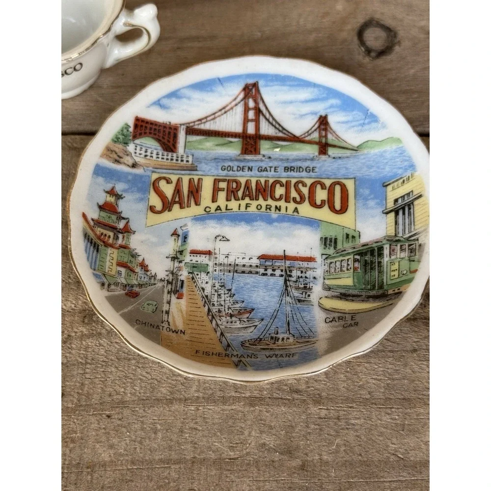 Vintage Small Souvenir Plate‎ And Teacup SAN FRANCISCO Gold Trim